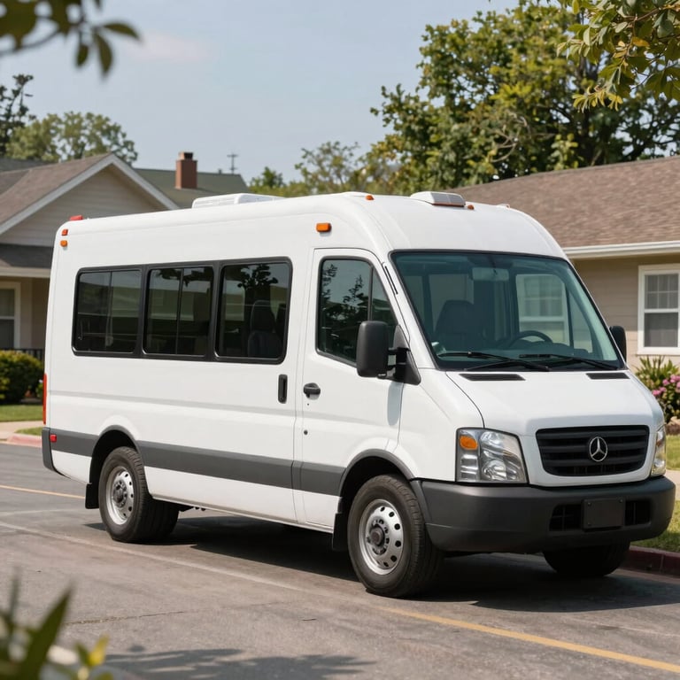 A clean, modern auto glass mobile unit in a North American neighborhood, bright natural lighting, reflecting a sense of reliability.