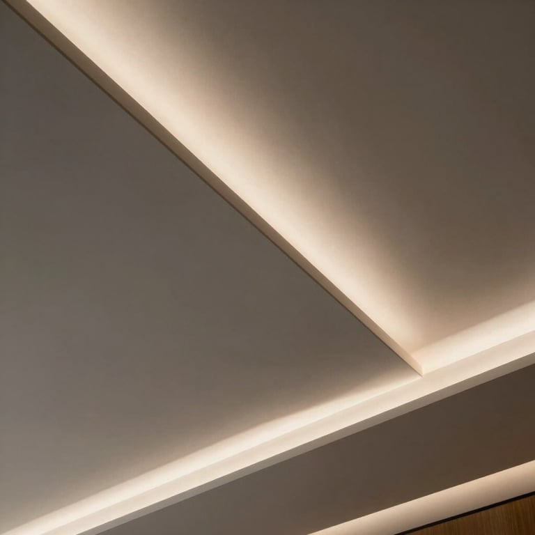 Architectural detail of a modern ceiling design with minimalist aesthetic and premium finishes.