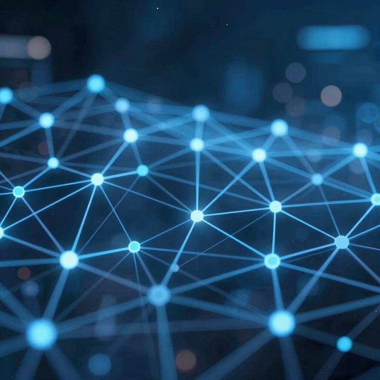 Abstract visual of a data network visualization, professional and high-tech, Blue tones.
