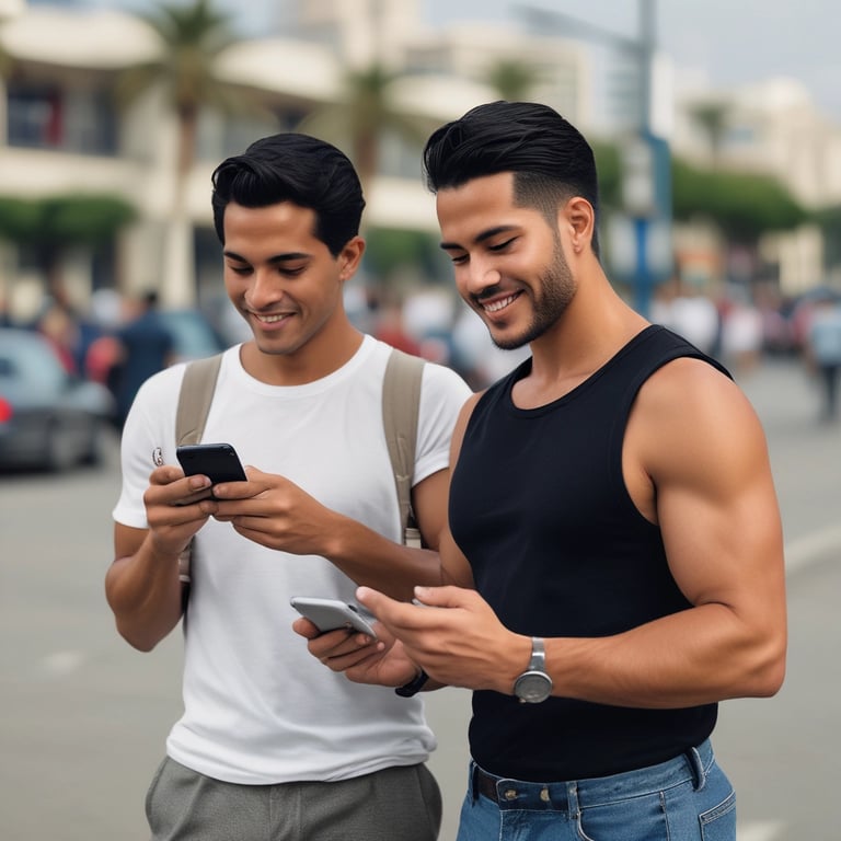 A vibrant group of diverse people celebrating pride in a colorful Peruvian city street.