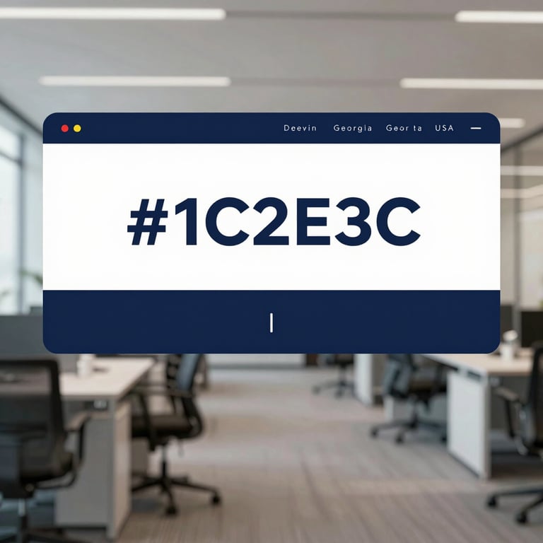 A blurred background of a modern tech office in Georgia, USA, featuring professional architectural lines and brand navy #1C2E3C.
