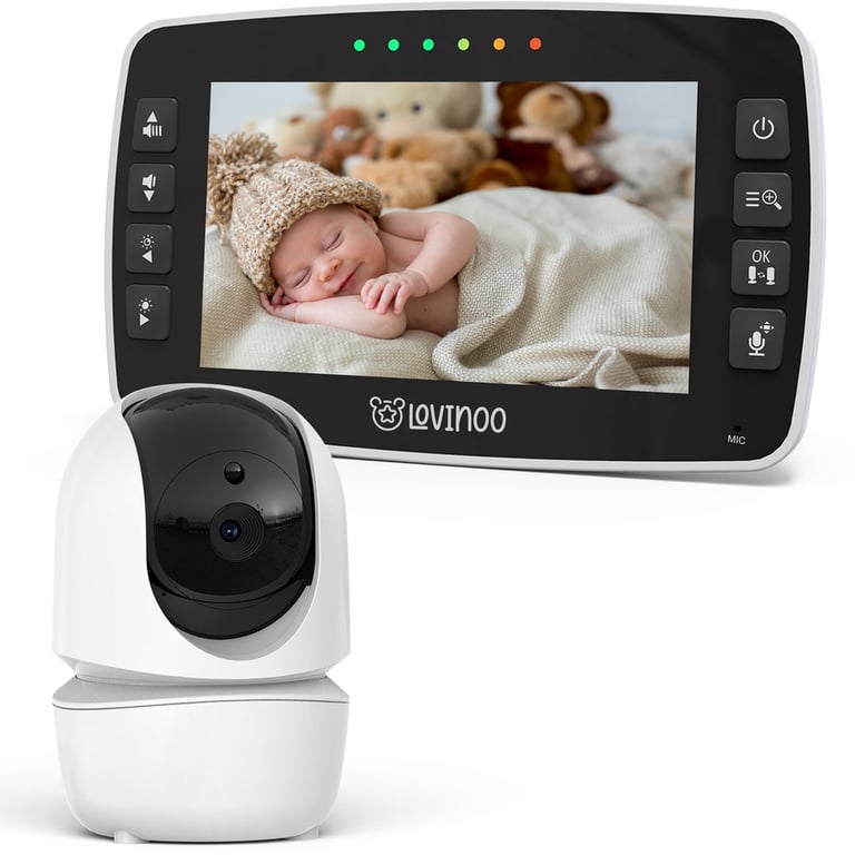 Digitale video babyfoon set met camera, nachtzicht en ouderunit met kleurenscherm.