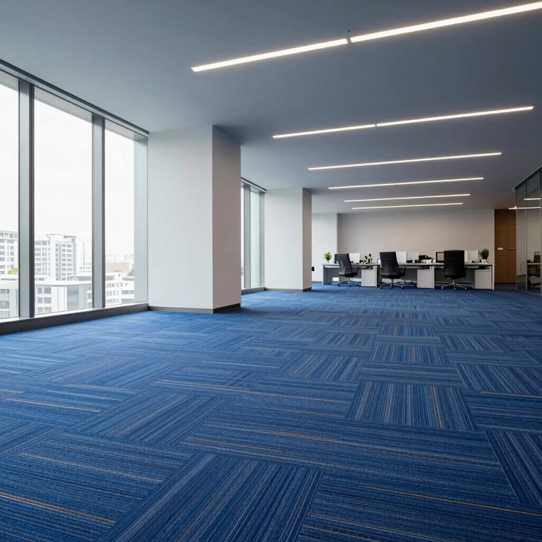 A modern office space in Turkey with perfectly cleaned blue haliflex carpets.