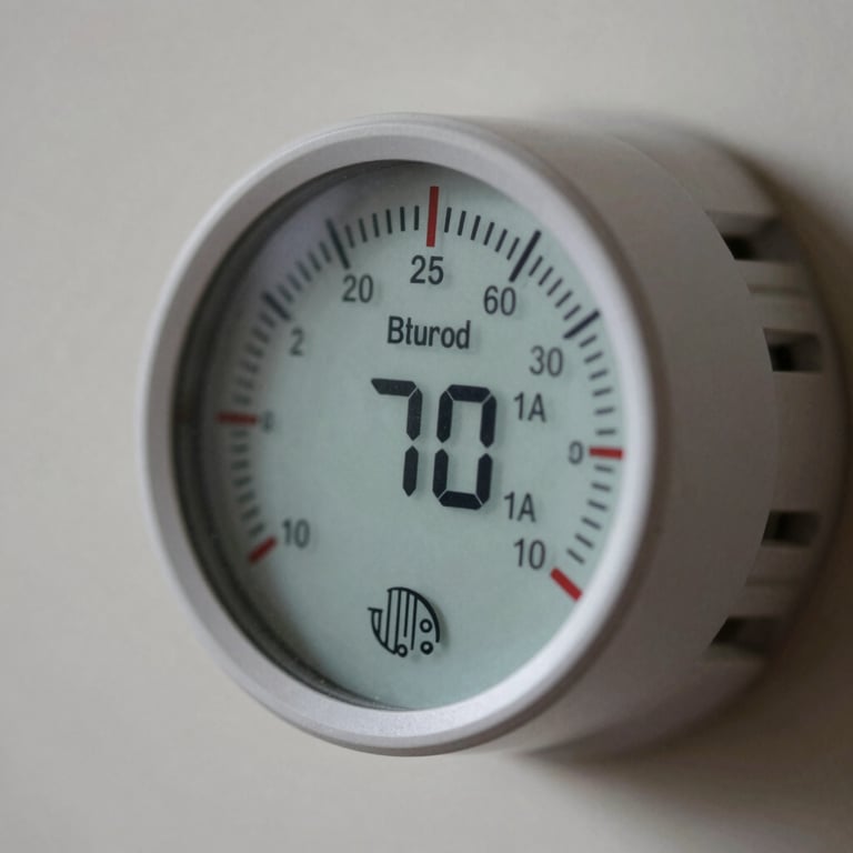 Close-up of a high-tech thermostat showing a comfortable temperature setting in a clean environment.
