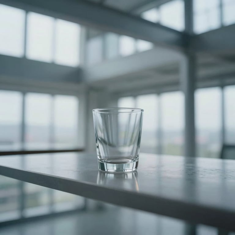 An abstract, close-up shot of light reflecting off a clean, emptied glass and steel structure, emphasizing the beauty of a cleared space.