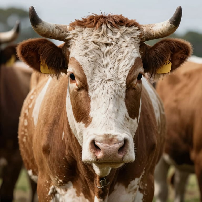 Close-up of high-quality beef cattle with a focus on its strength and health, emphasizing breeding expertise.