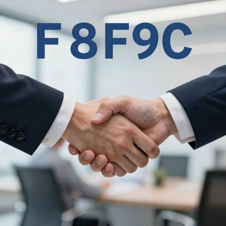 A close-up of a professional handshake in a bright office, representing trust. Palette: #F8F9FA, #3A6076.