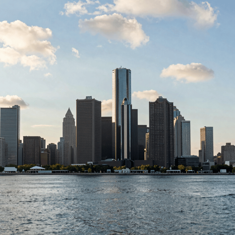 A professional janitorial team in navy blue uniforms cleaning a large North American / US public lobby area, bright and airy lighting.