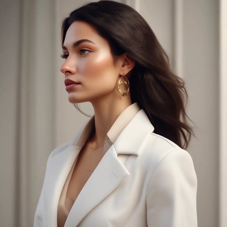 A confident woman standing tall in a sunlit room, radiating warmth and strength.
