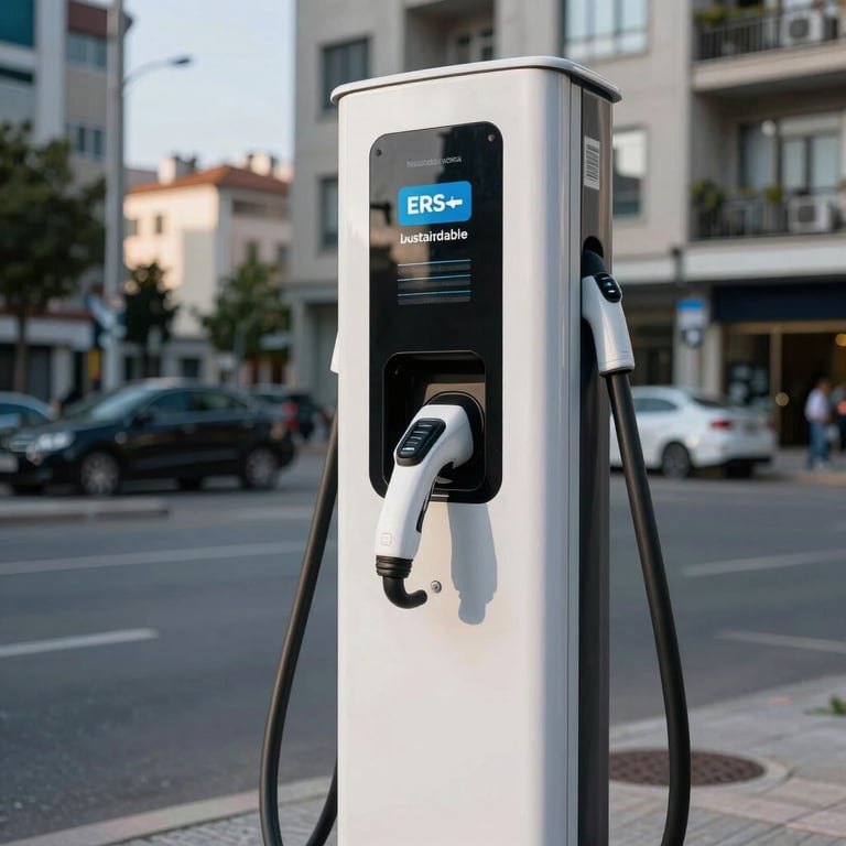 An electric vehicle charging station in a modern Turkish city center, reflecting sustainable urban infrastructure.