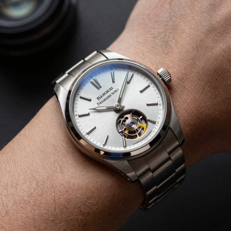 A sharp focus on a high-end mechanical watch on a wrist, International Financial Market / Professional, conveying precision and value.