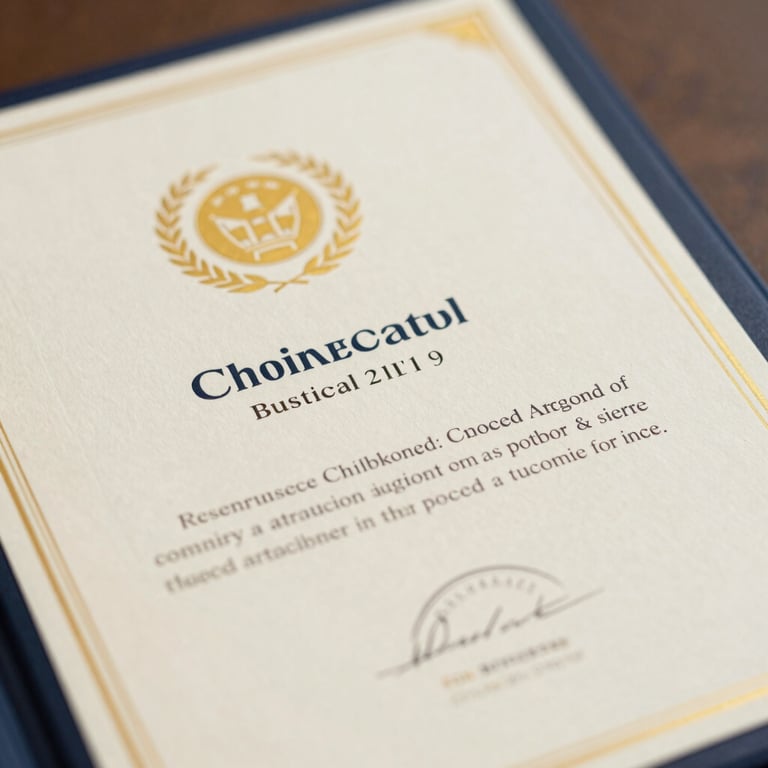 A close-up of a luxury certificate folder with gold-leaf accents, representing official academic success.