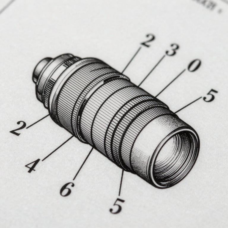 Extreme close-up of a patent schematic vector drawing, showing precise line-weight variations, cross-hatching, and callout numbers on a white canvas.
