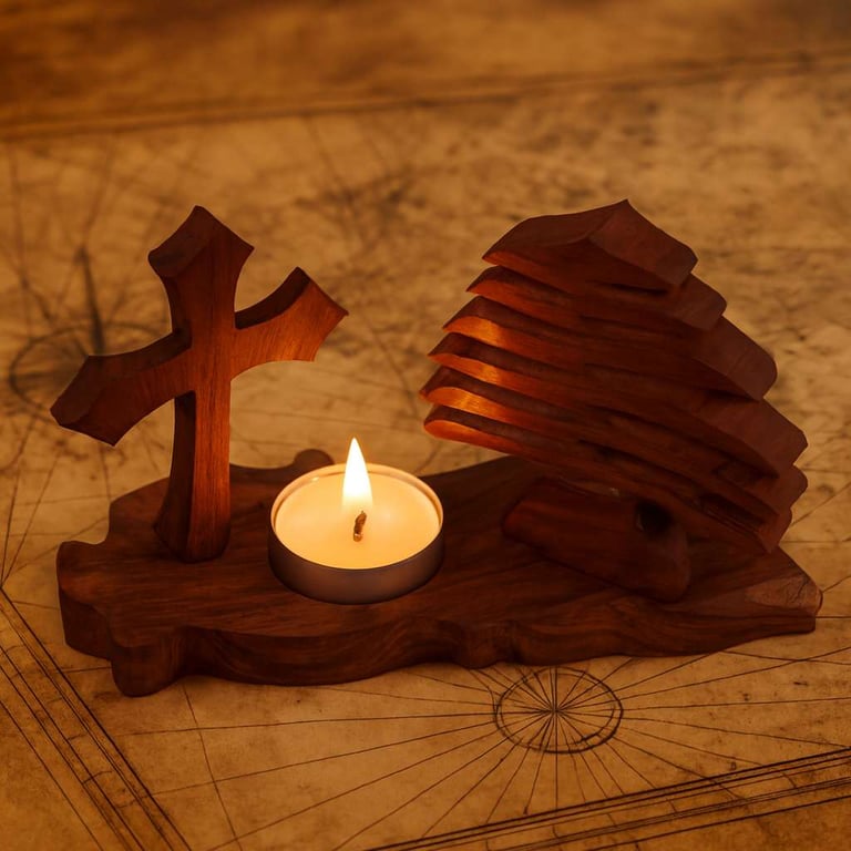 T Light with a cross on a map with tree