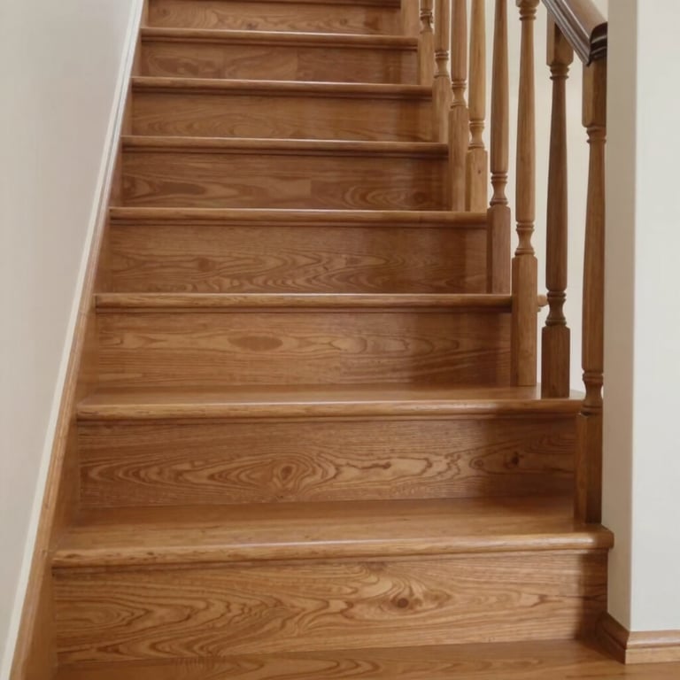 A detailed shot of custom-built hardwood stairs, highlighting meticulous attention to detail and a polished finish.