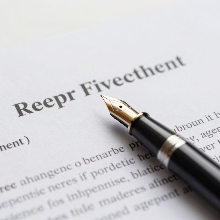 A close-up of a fountain pen on a professional document, symbolizing integrity and agreement.