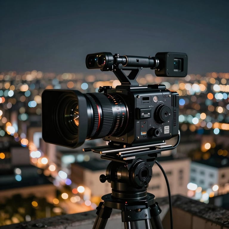 Recámara principal con vista panorámica a las luces de la ciudad de Guadalajara por la noche.