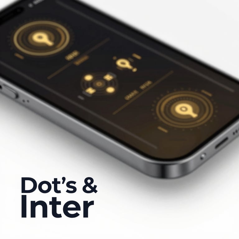 A sleek mobile dashboard with glowing gold data visualizations and clean Inter typography.