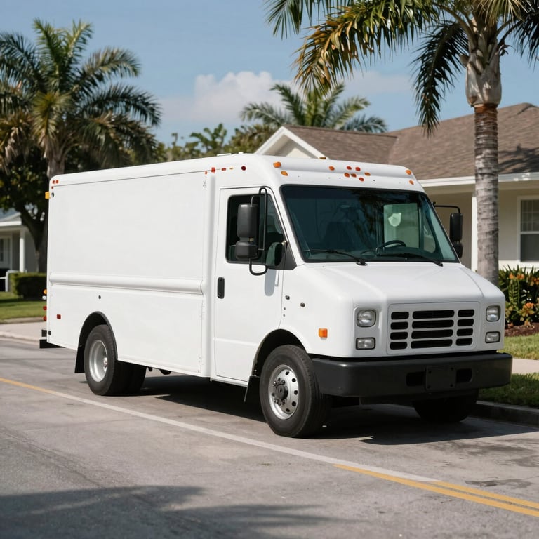A branded white service truck parked on a sunny street in a typical Orlando, Florida neighborhood.