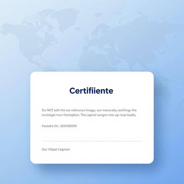 A digital representation of global logistics certificates with a subtle world map background using light blue hues (#8BAAC7).