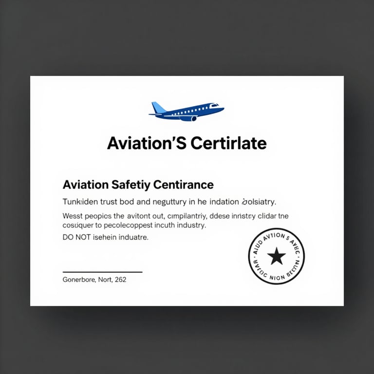 An official aviation safety certificate on a white background, symbolizing trust and regulatory compliance in the aviation industry.