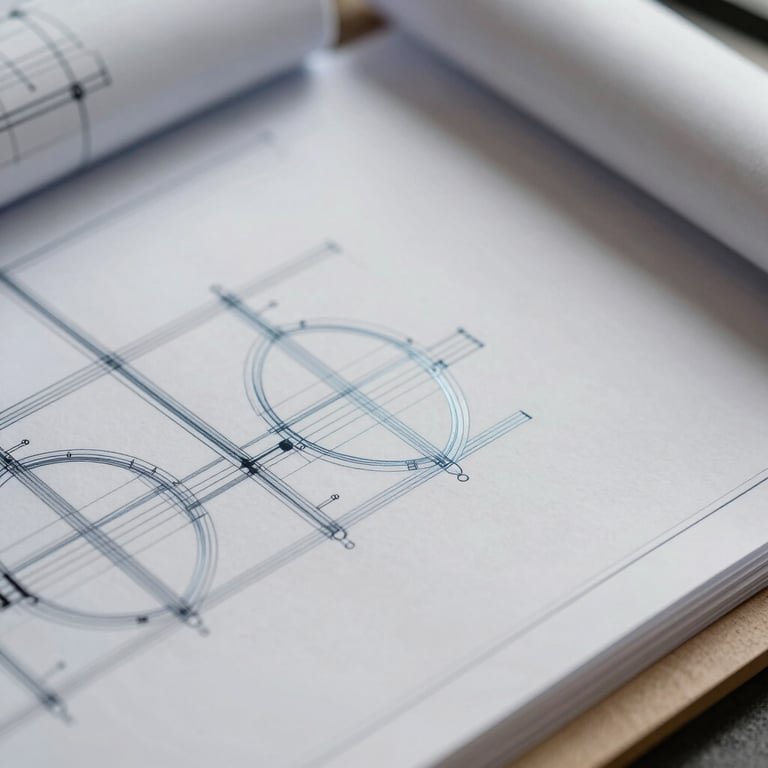 A close-up of a high-quality blueprint featuring soft silver-blue lines and clean off-white paper, symbolizing efficiency.