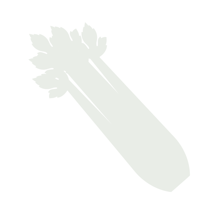 Minimalista, halványzöld sziluett friss zellerszárról levelekkel, fehér háttérrel.