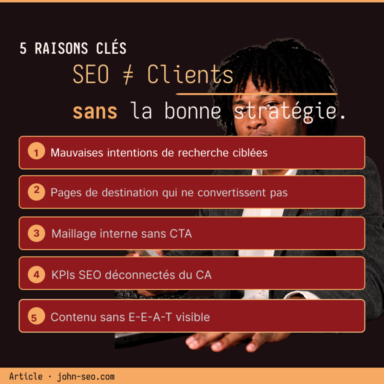 Les 5 raisons pour lesquelles votre SEO ne convertit pas en leads — infographie John SEO consultant