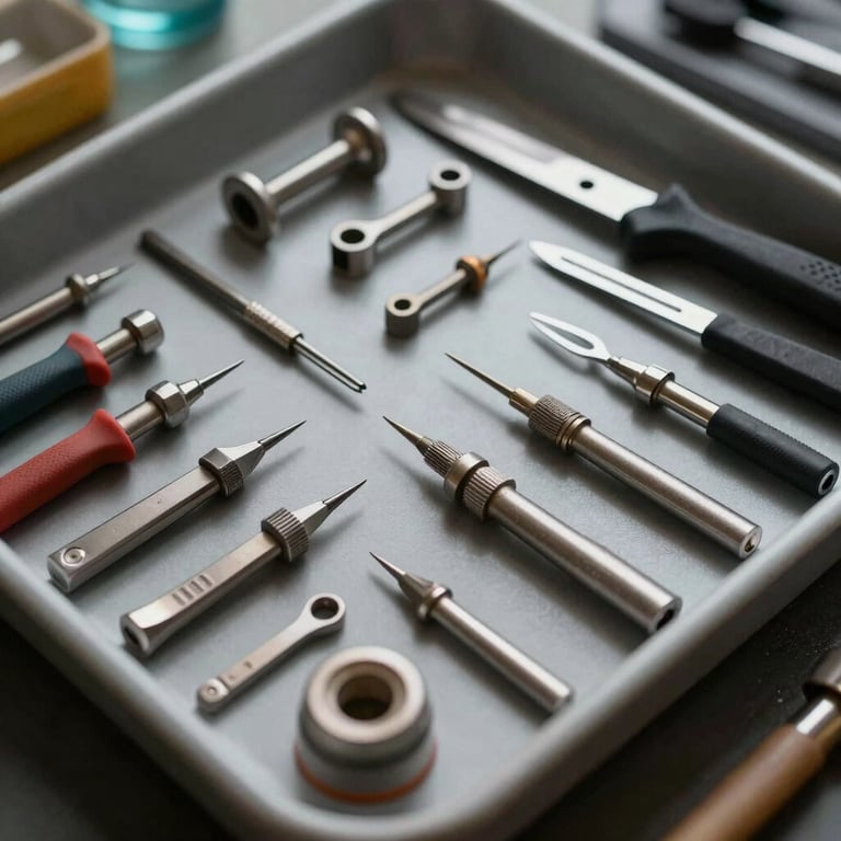A set of professional glass repair tools neatly organized in a tray, highlighting efficiency and precision.