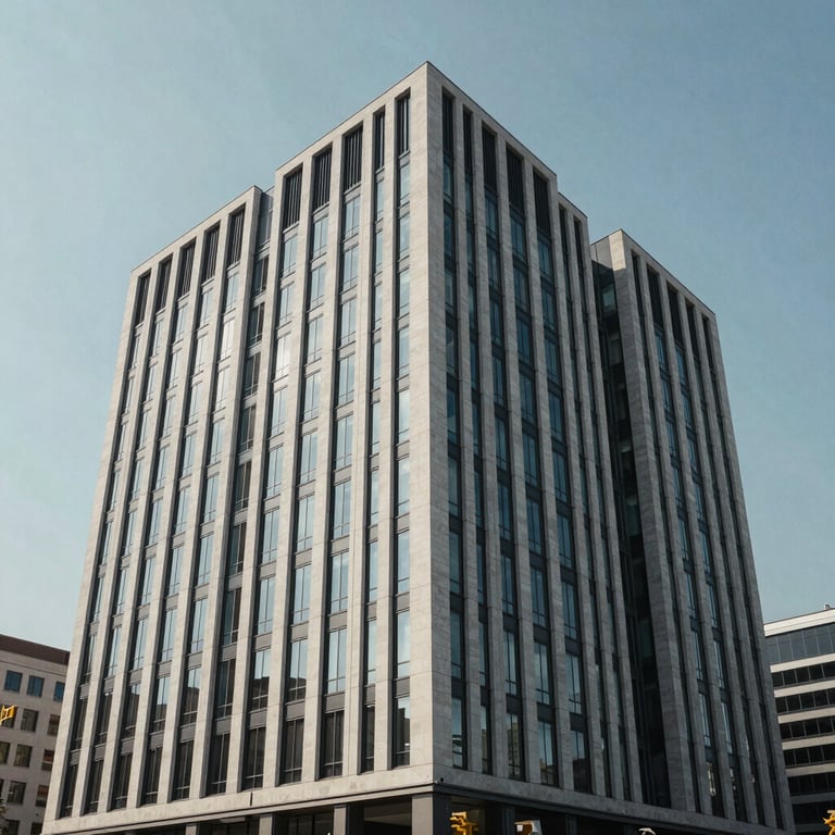 Sleek architectural exterior of a professional business center during the day under a clear sky.