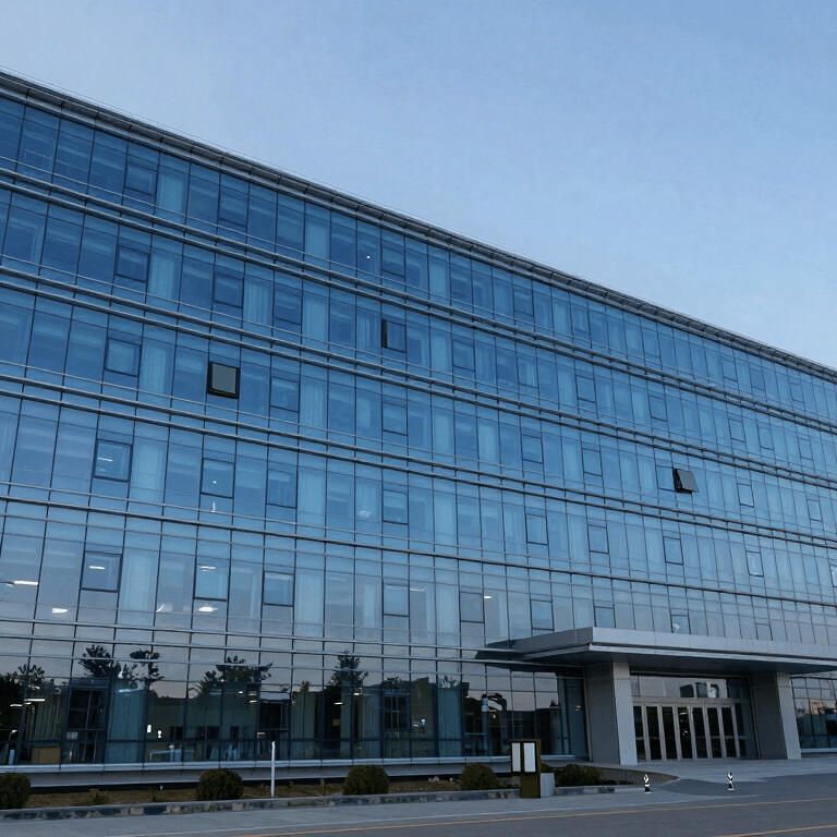 A focused student looking through a microscope in a clean, modern lab setting with sky blue lighting accents.