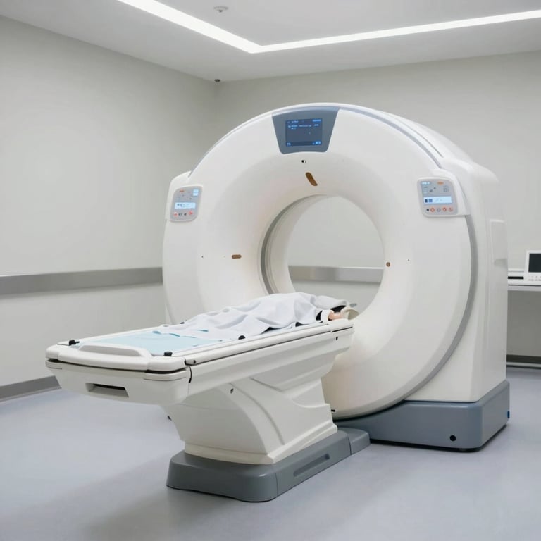 A high-tech MRI scanner in a minimalist clinical room, reflecting efficient healthcare technology.