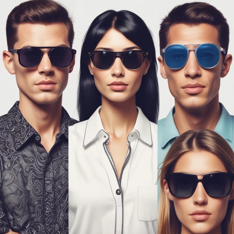 Display of stylish optical and sunglasses in a bright, elegant store.