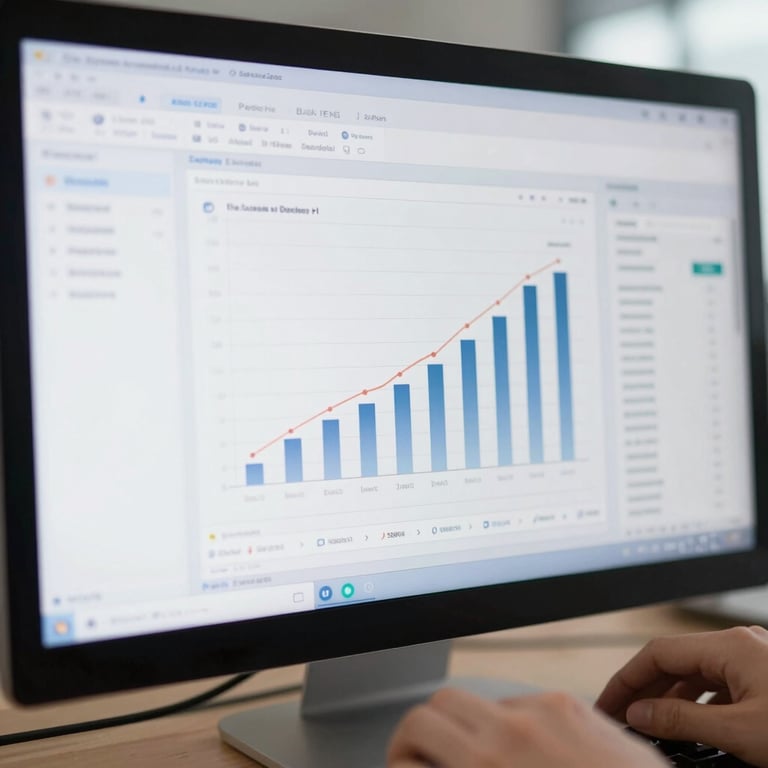 A sleek computer screen showing professional accounting software and financial growth charts.