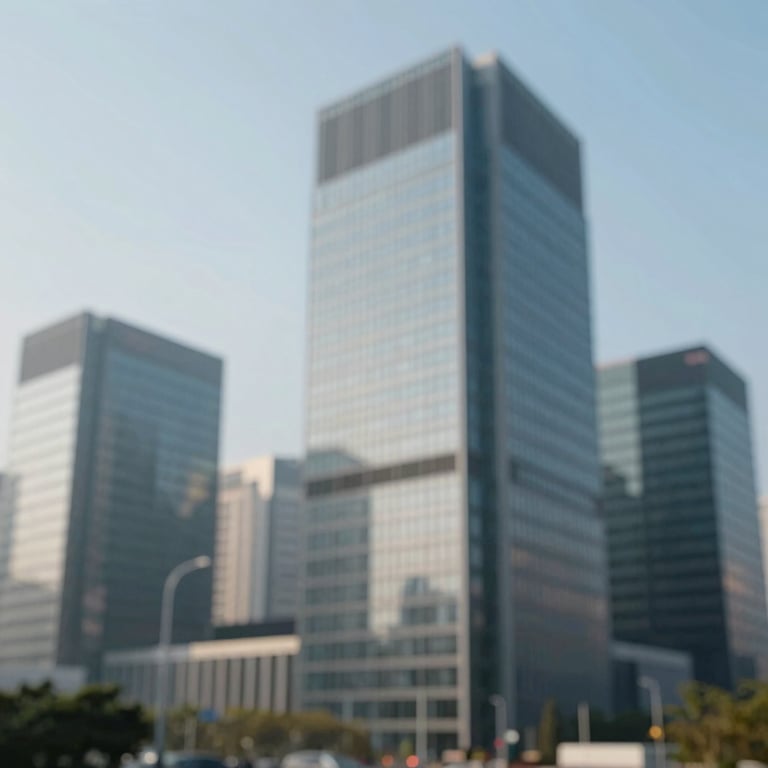An abstract architectural shot of a modern business center, symbolizing stability and corporate strength.