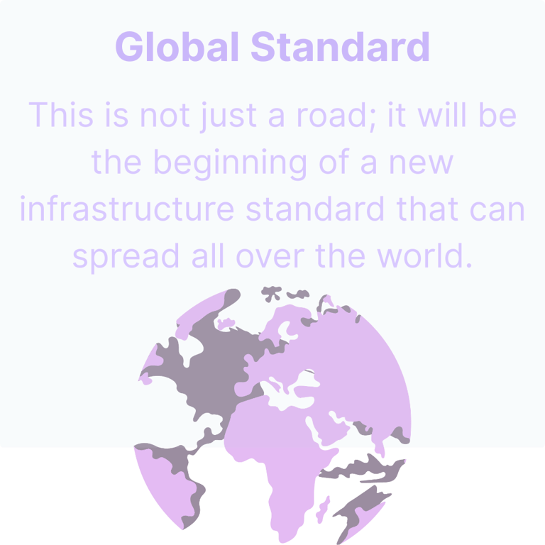 Icon for Global Standard: a globe representing a new infrastructure standard for the entire world.