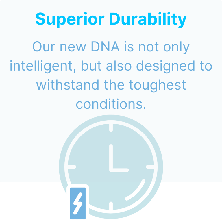 Icon for Superior Durability: a clock with a lightning bolt, symbolizing long-lasting performance.