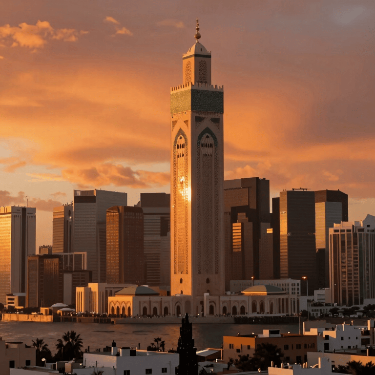 A creative director reviewing content plans on a table with #E9C46A sticky notes and a cup of Moroccan mint tea.