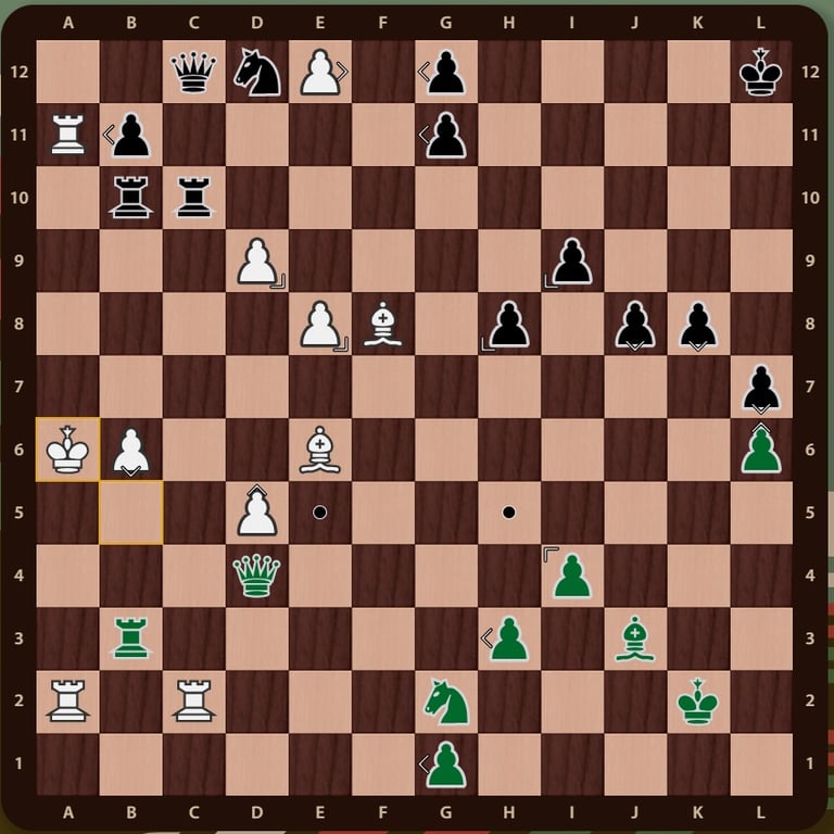 Movimiento Tactico Quaternity en un tablero de 12x12 con 144 casillas y 4 ejercitos. Bloqueo