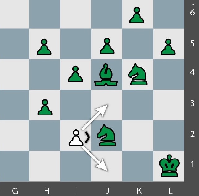 Movimiento Tactico Quaternity en un tablero de 12x12 con 144 casillas y 4 ejercitos. Bloqueo de peón