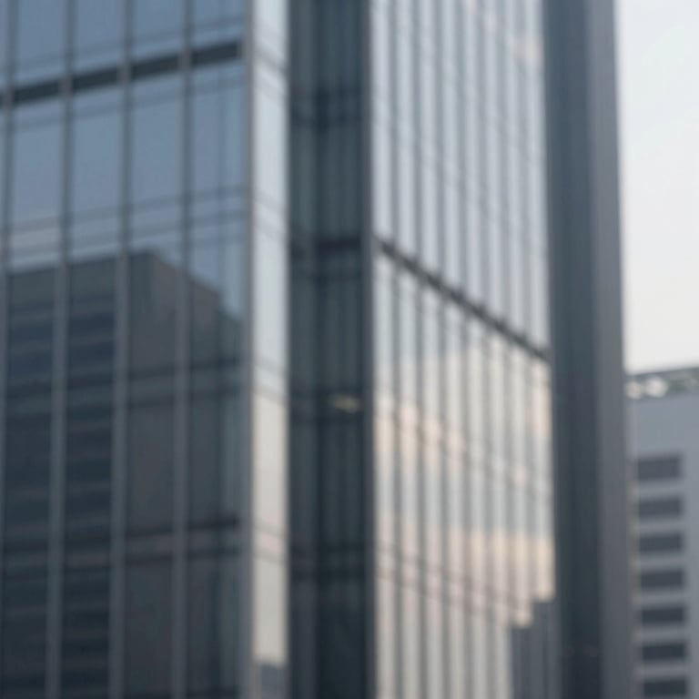 Abstract architectural shot showing clean lines and glass surfaces of a modern financial center, incorporating #1D3534 shadows.