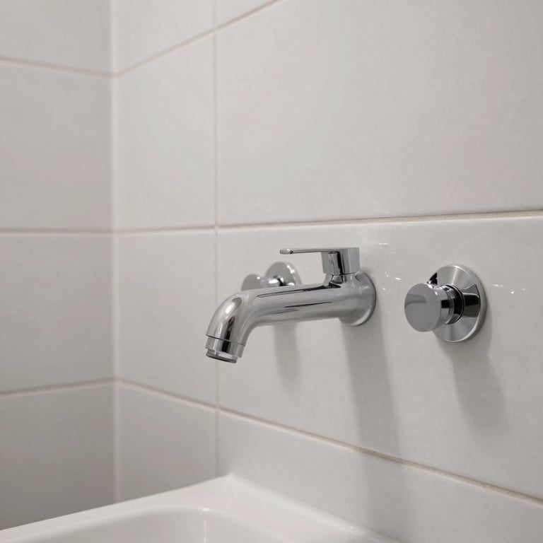 A modern bathroom featuring seamless porcelain wall cladding and high-end fixtures, showcasing precision grouting and clean design.