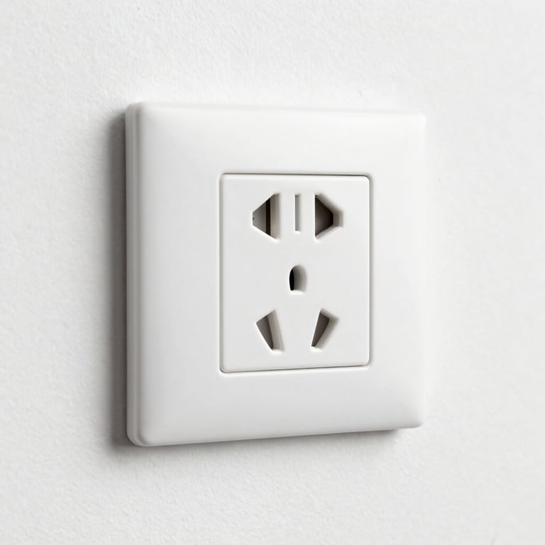 A close-up of a neatly installed, modern electrical outlet on a clean white wall.