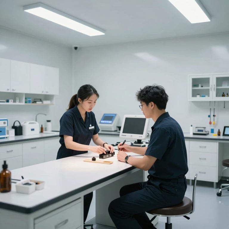 Interior of a clean, modern inspection center with professional staff and bright lighting.