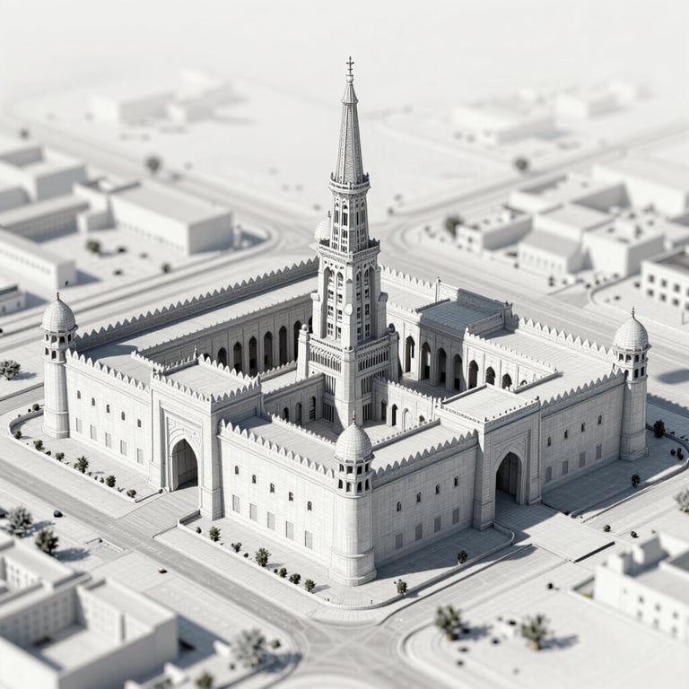 Point cloud scan data visualized as a precise 3D mesh for a heritage restoration project in Sharjah, showcasing technical accuracy and data depth.