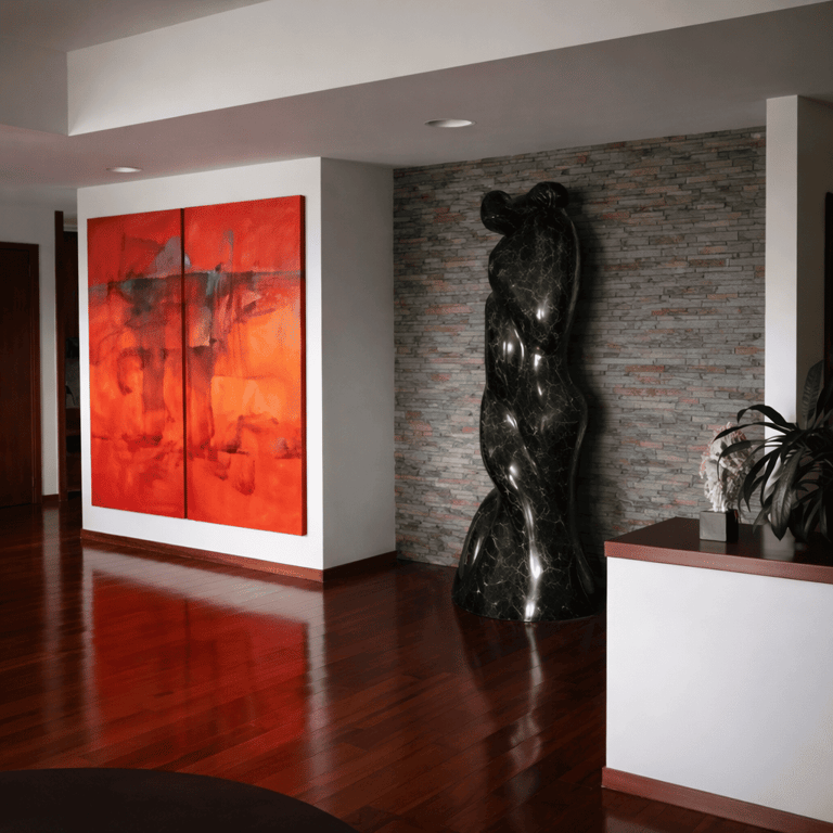 Mural rojos y naranjas tipo museo en lujosa residencia de polanco