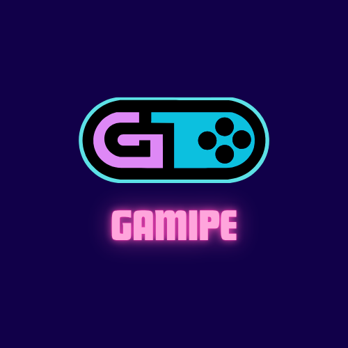 Logo for gamipe.com with turquoise oval, bold G on left and four buttons.
