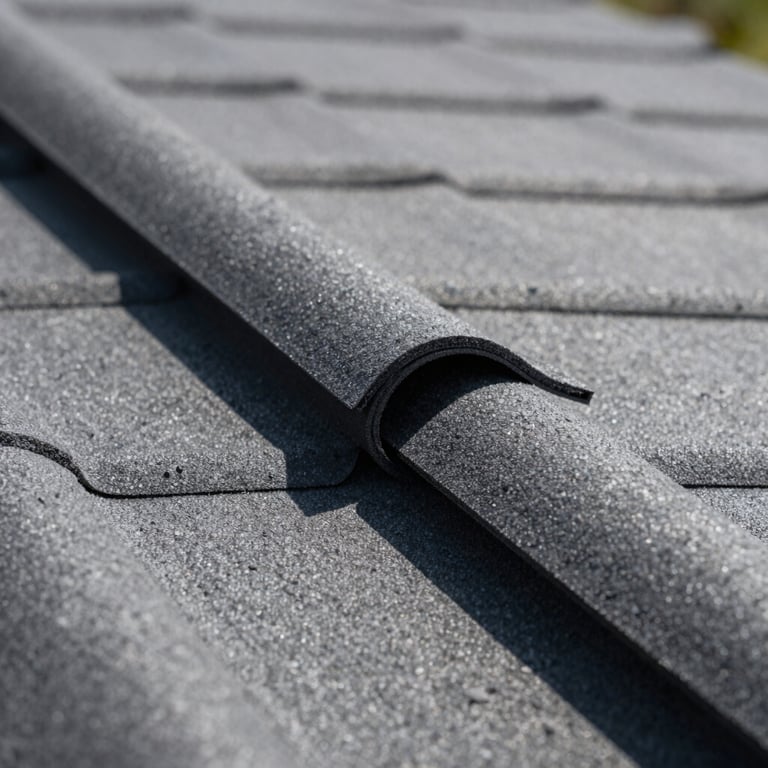Close-up detail of high-quality roofing materials being applied to a flat surface.