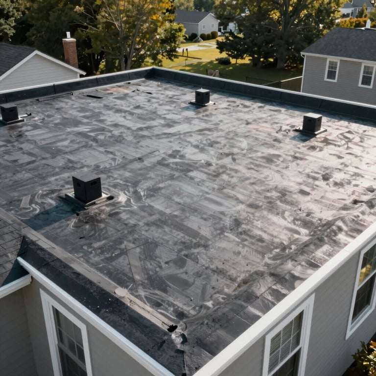 A residential property in New Jersey showing a new EPDM flat roof installation.