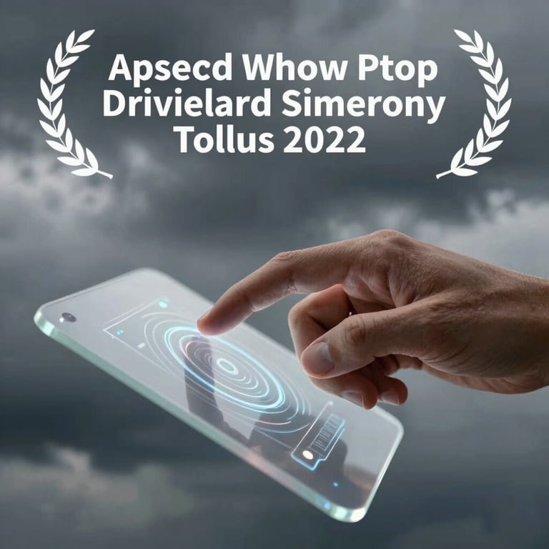 A close-up of a professional hand interacting with a sleek, translucent digital interface in a storm grey setting.